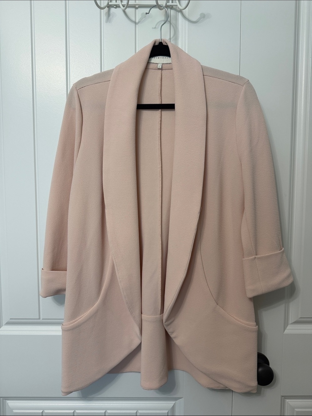 Blush Pink Open-Front Shawl Collar Blazer